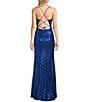 Color:Sky Blue - Image 2 - Sequin V-Neck Criss Cross Back Side Slit Long Dress