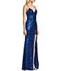 Color:Sky Blue - Image 3 - Sequin V-Neck Criss Cross Back Side Slit Long Dress