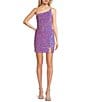 Midnight Doll One Shoulder Sequin Front Slit Bodycon Dress, Color:Lavender/Blush - Image 1
