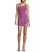 Midnight Doll One Shoulder Sequin Front Slit Bodycon Dress, Color:Orchid Blossom - Image 1