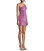 Midnight Doll One Shoulder Sequin Front Slit Bodycon Dress, Color:Orchid Blossom - Image 3