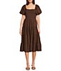 Midnight Doll Crinkle Woven Square Neck Short Puff Sleeve Smocked Bodice Dress - Image 1