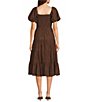 Midnight Doll Crinkle Woven Square Neck Short Puff Sleeve Smocked Bodice Dress - Image 2