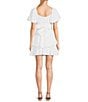 Color:White - Image 2 - Eyelet Puff Short Sleeve Tie Back Tired Dress