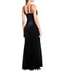 Color:Black - Image 2 - Feather Trim Front Slit Long Dress