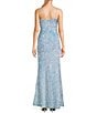 Color:Powder Blue - Image 2 - Feather Trim Sequin Front Slit Long Dress