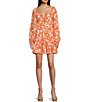 Color:Ivory/Orange - Image 1 - Floral Print Long Sleeve Tie Front Tiered Dress
