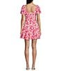 Color:White/Pink - Image 2 - Floral Print Short Sleeve Smocked Back Fit & Flare Mini Dress