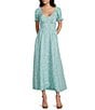 Midnight Doll Floral Printed Short Puff Sleeve Midi Dress - Image 1