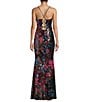 Color:Black/Multi - Image 2 - Floral Sequin V-Neck Lace-Up Back Long Dress