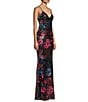 Color:Black/Multi - Image 3 - Floral Sequin V-Neck Lace-Up Back Long Dress