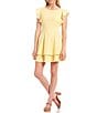 Midnight Doll Flutter Sleeve Double-Hem Fit & Flare Dress, Color:Pale Yellow - Image 1