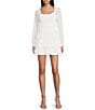 Midnight Doll Glitter Dot Long Sleeve Square Neck Bodice Tiered Dress, Color:White/Silver - Image 1