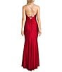 Midnight Doll Jersey Knit Satin V-Neck Sleeveless Rhinestone Strap Lace Up Back Side Slit Dress, Color:Cherry - Image 2