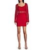 Color:Red - Image 1 - Long Sleeve Cowl Neck Illusion Mesh Bodycon Mini Dress