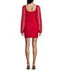 Color:Red - Image 2 - Long Sleeve Cowl Neck Illusion Mesh Bodycon Mini Dress