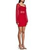 Color:Red - Image 3 - Long Sleeve Cowl Neck Illusion Mesh Bodycon Mini Dress