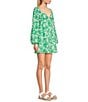 Color:Ivory/Green - Image 3 - Long Sleeve Sweetheart Split V-Neck Printed Bubble Texture Woven A-Line Dress