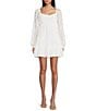 Color:White - Image 1 - Long Sleeve Tiered Chiffon Jacquard Dress