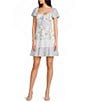 Midnight Doll Mixed Floral Printed Lace Flutter Sleeve Tiered Dress - Image 1