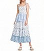 Midnight Doll Mixed Printed Tie Shoulder Smocked Tiered Dress - Image 1