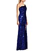 Midnight Doll One Shoulder Floral Sequin Pattern Front Slit Dress - Image 3