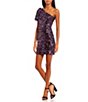 Color:Purple Multi - Image 3 - One-Shoulder Puff Sleeve Sequin Mesh Dress