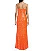 Color:Neon Orange - Image 2 - One-Shoulder Sequin Front Slit Long Dress