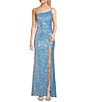 Color:Perri - Image 1 - One-Shoulder Sequin Front Slit Long Dress