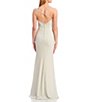 Color:Ivory/Silver - Image 3 - One-Shoulder Strappy Back Lurex Knit Slit Hem Long Dress