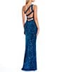 Color:Sapphire - Image 2 - One Shoulder Velvet Sequin Asymmetrical Hem Long Dress