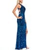 Color:Sapphire - Image 3 - One Shoulder Velvet Sequin Asymmetrical Hem Long Dress