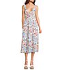 Midnight Doll Patchwork Printed V-neck Tie Front Midi Dress - Image 1