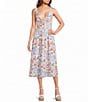 Midnight Doll Patchwork Printed V-neck Tie Front Midi Dress - Image 1