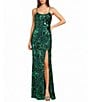 Midnight Doll Patterned Sequin Scoop Neck Spaghetti Strap Side Slit Dress - Image 1