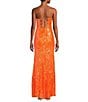 Midnight Doll Patterned Sequin Spaghetti Strap V-Neck Lace-Up Back Dress, Color:Neon Orange - Image 2