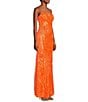 Midnight Doll Patterned Sequin Spaghetti Strap V-Neck Lace-Up Back Dress, Color:Neon Orange - Image 3