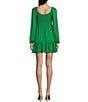 Color:Gucci Green - Image 2 - Puff Long-Sleeve Square Neck Ruched Bodice Clip-Dot Chiffon Dress