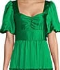 Color:Emerald - Image 5 - Puff Short Sleeve Tiered Crinkle Satin Maxi Dress