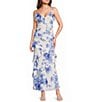 Midnight Doll Satin Floral Printed V-Neck Asymmetrical Ruffled Maxi Dress - Image 1