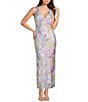 Midnight Doll Satin Floral Printed V-Neck Draped Back Maxi Dress - Image 1