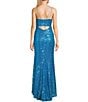 Color:Turquoise - Image 2 - Sequin Front And Back Cut-Out Side Slit Long Dress