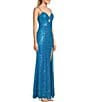 Color:Turquoise - Image 3 - Sequin Front And Back Cut-Out Side Slit Long Dress