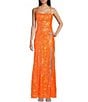 Color:Neon Orange - Image 1 - Sequin Lace-Up Back Front Slit Long Dress