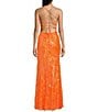 Color:Neon Orange - Image 2 - Sequin Lace-Up Back Front Slit Long Dress
