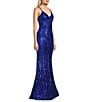 Midnight Doll Patterned Sequin Mesh Long Dress, Color:Royal - Image 3