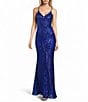 Midnight Doll Patterned Sequin Mesh Long Dress - Image 1