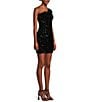 Midnight Doll Sequin One Shoulder Feather Trim Bodycon Dress, Color:Black - Image 3