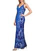 Midnight Doll Sequin Patterned Mesh V-Neck Long Dress - Image 1
