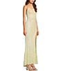 Midnight Doll Sequin Patterned Scoop Neck Side Slit Dress, Color:Pale Yellow - Image 3